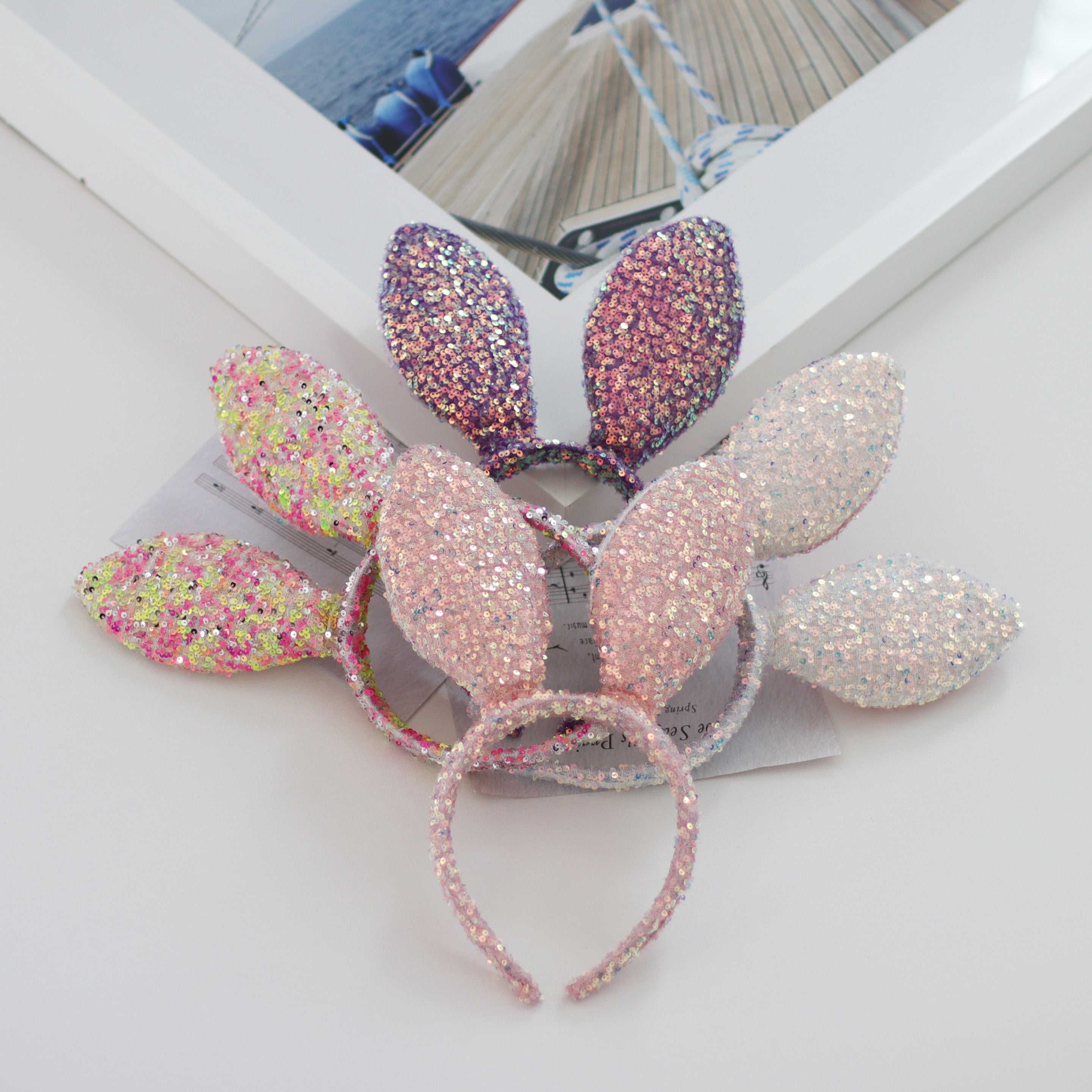 Summer Crystal Sparkling Sequins Bunny Ears Headband For Girls