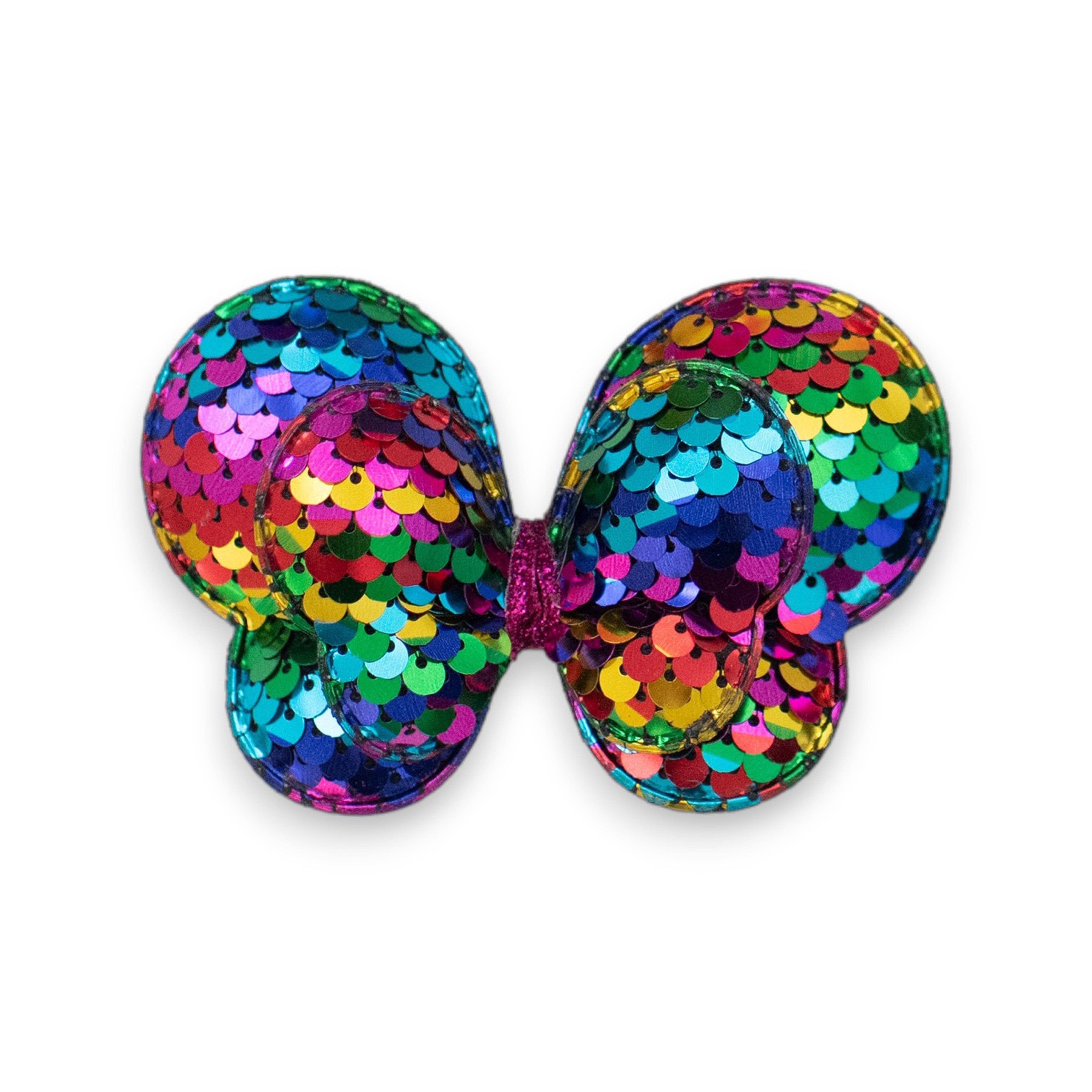 Summer Crystal - Sequin Glitter Stuffed Butterfly Bow Hair Clip - 1 Pack
