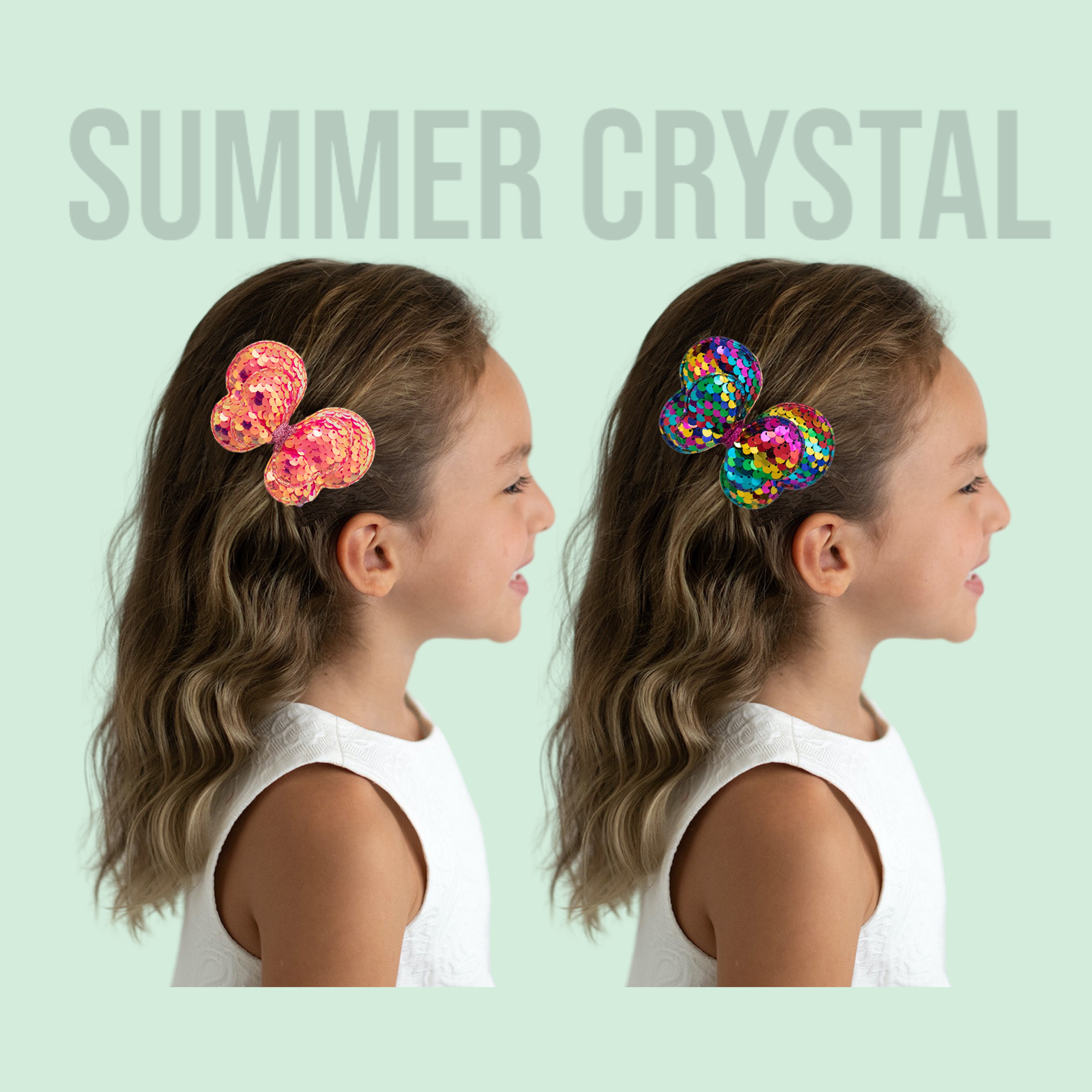Summer Crystal - Sequin Glitter Stuffed Butterfly Bow Hair Clip - 1 Pack