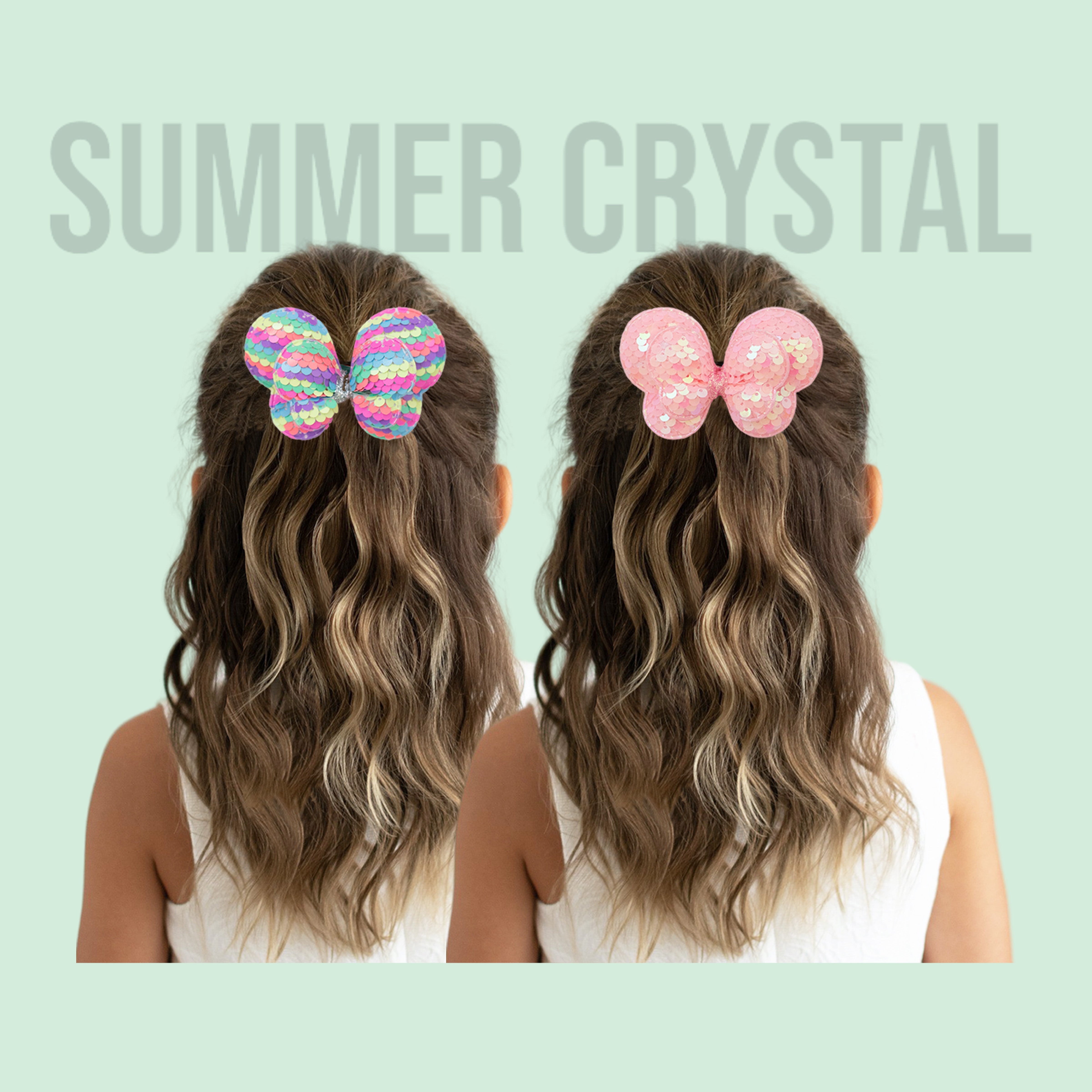 Summer Crystal - Sequin Glitter Stuffed Butterfly Bow Hair Clip - 1 Pack