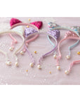 Summer Crystal Sparkling Sequins Cat Ears Headband with Pearl Earring Pendants