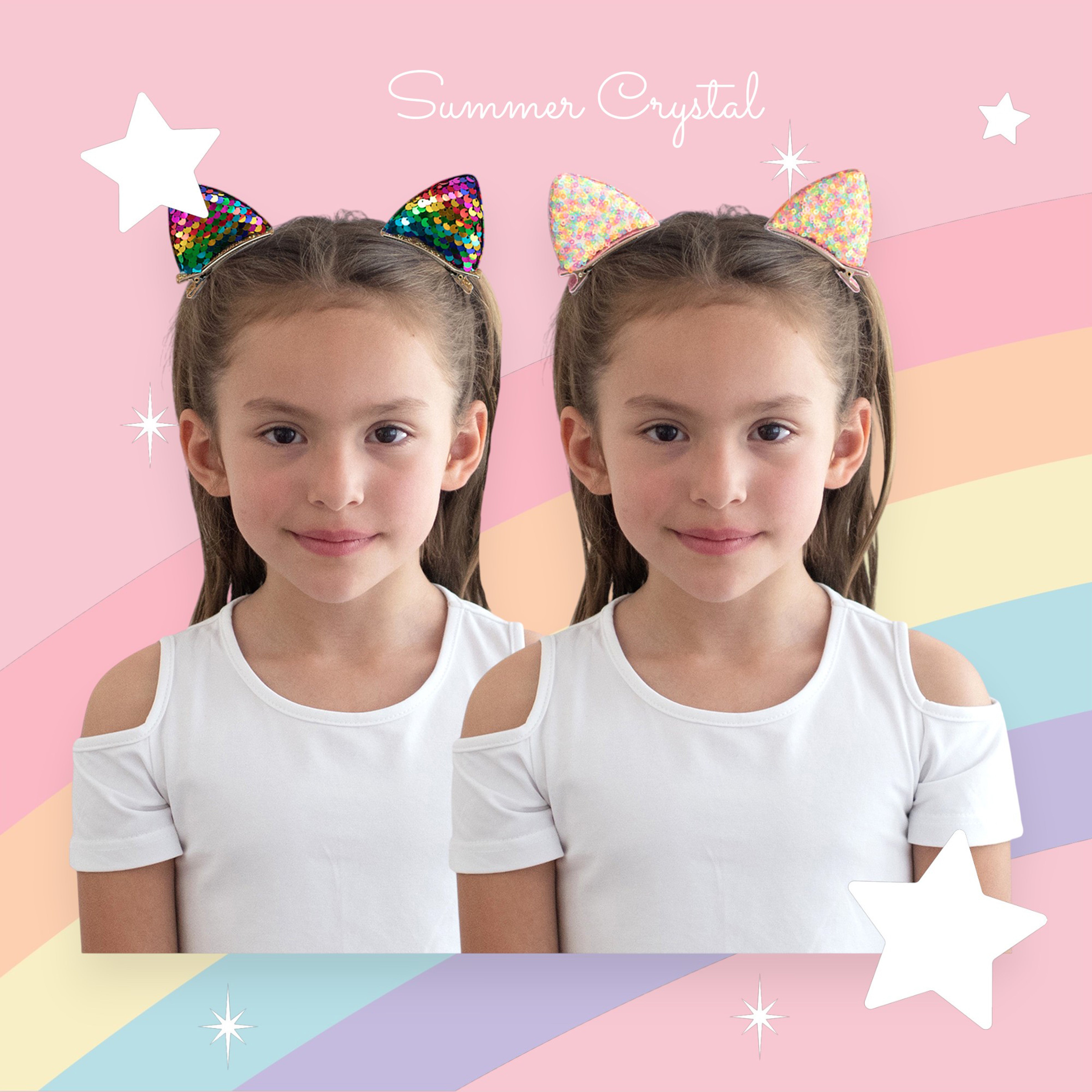Girls' 1 Pair Sparkly Glitter Sequin Cat Ears Hair Clips