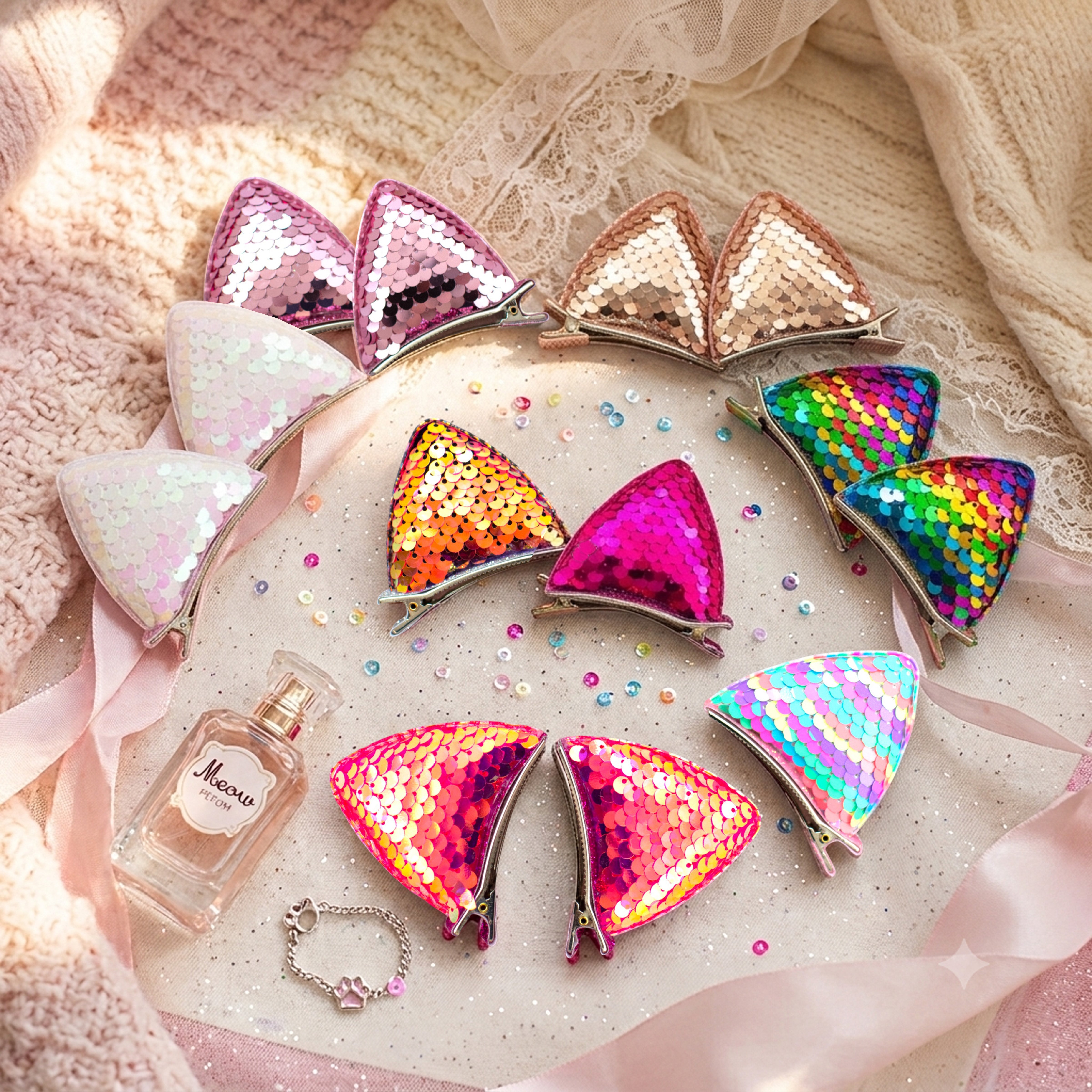 Girls' 1 Pair Sparkly Glitter Sequin Cat Ears Hair Clips