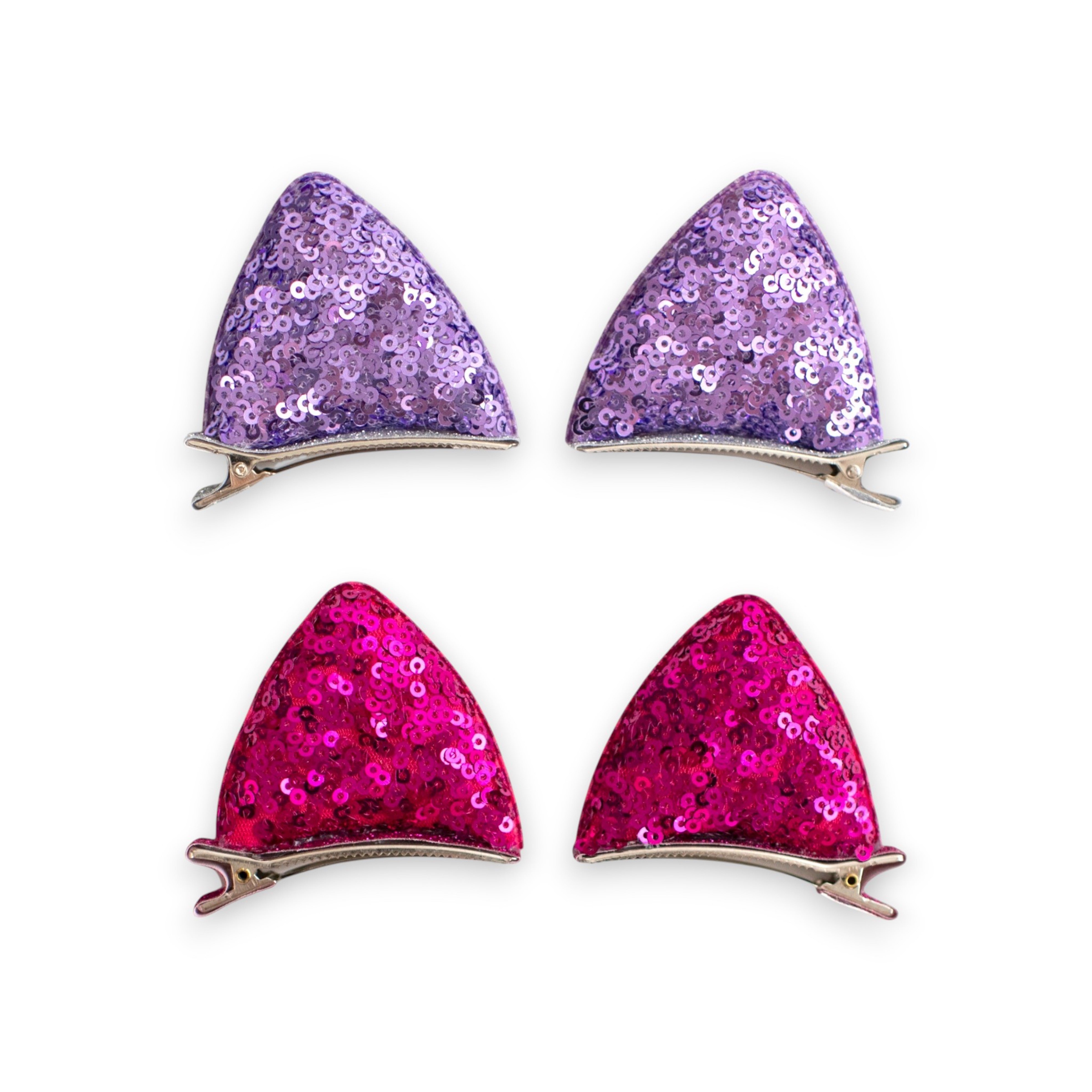 Girls' 2 Pairs Sparkly Glitter Sequin Cat Ears Hair Clips