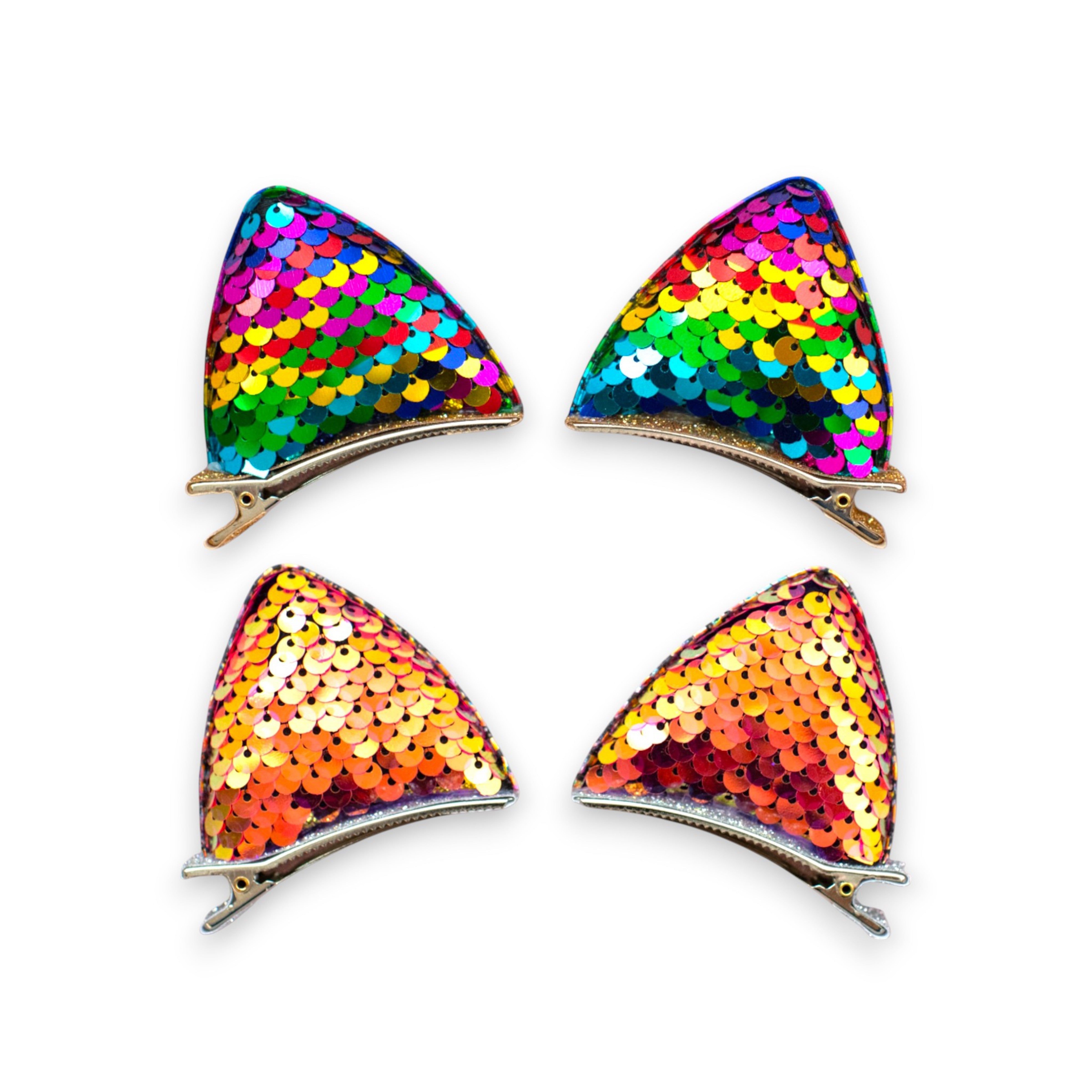 Girls' 2 Pairs Sparkly Glitter Sequin Cat Ears Hair Clips