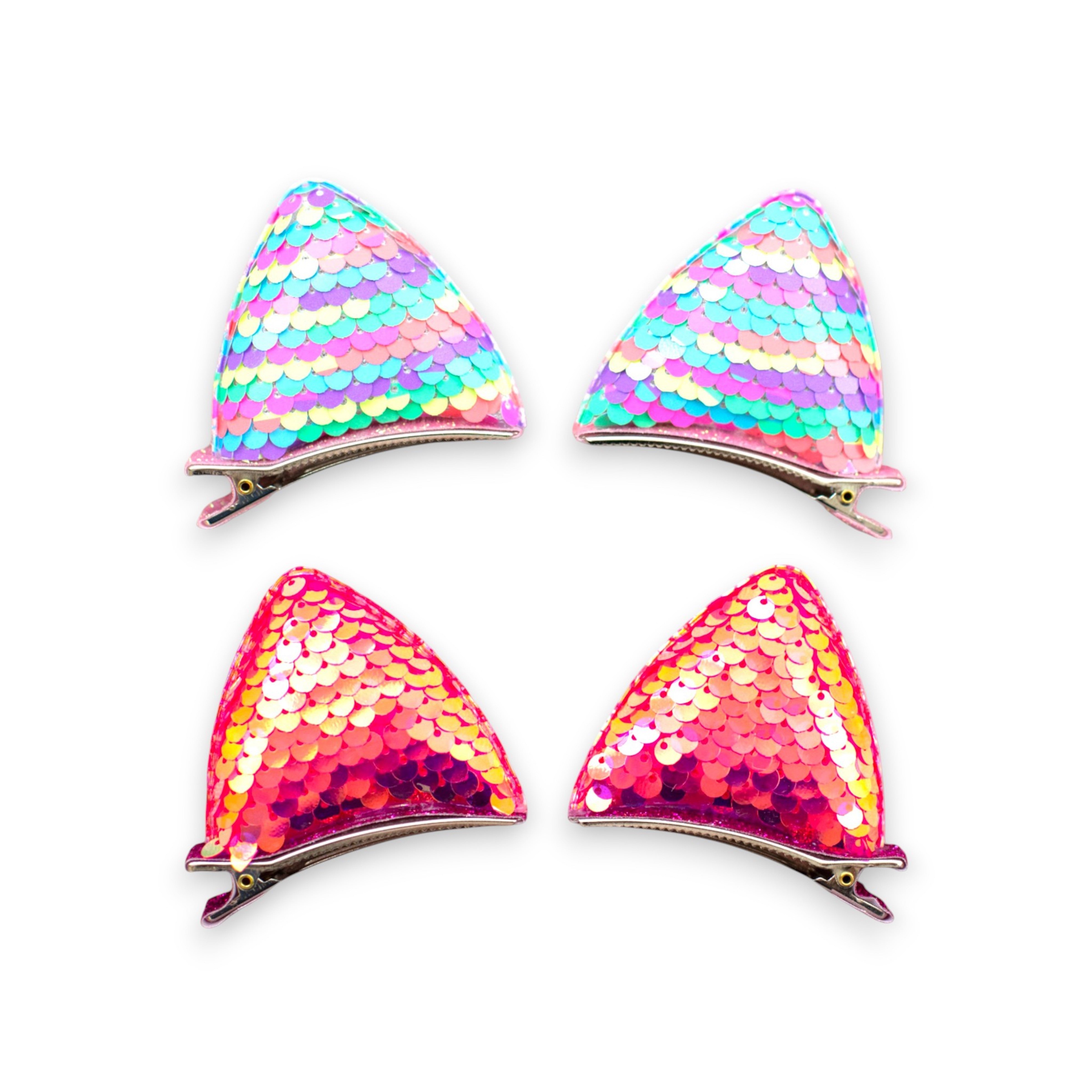 Girls' 2 Pairs Sparkly Glitter Sequin Cat Ears Hair Clips