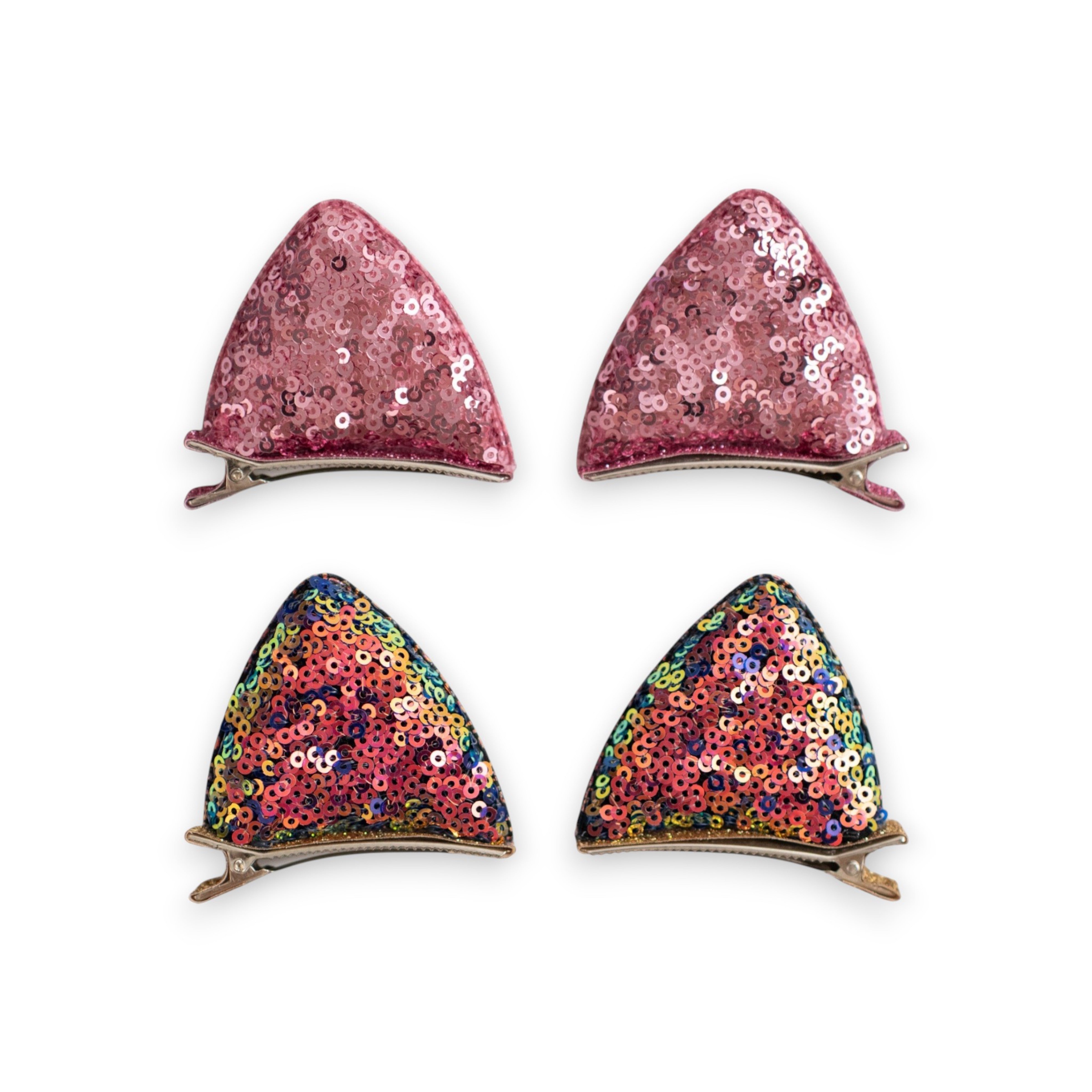 Girls' 2 Pairs Sparkly Glitter Sequin Cat Ears Hair Clips