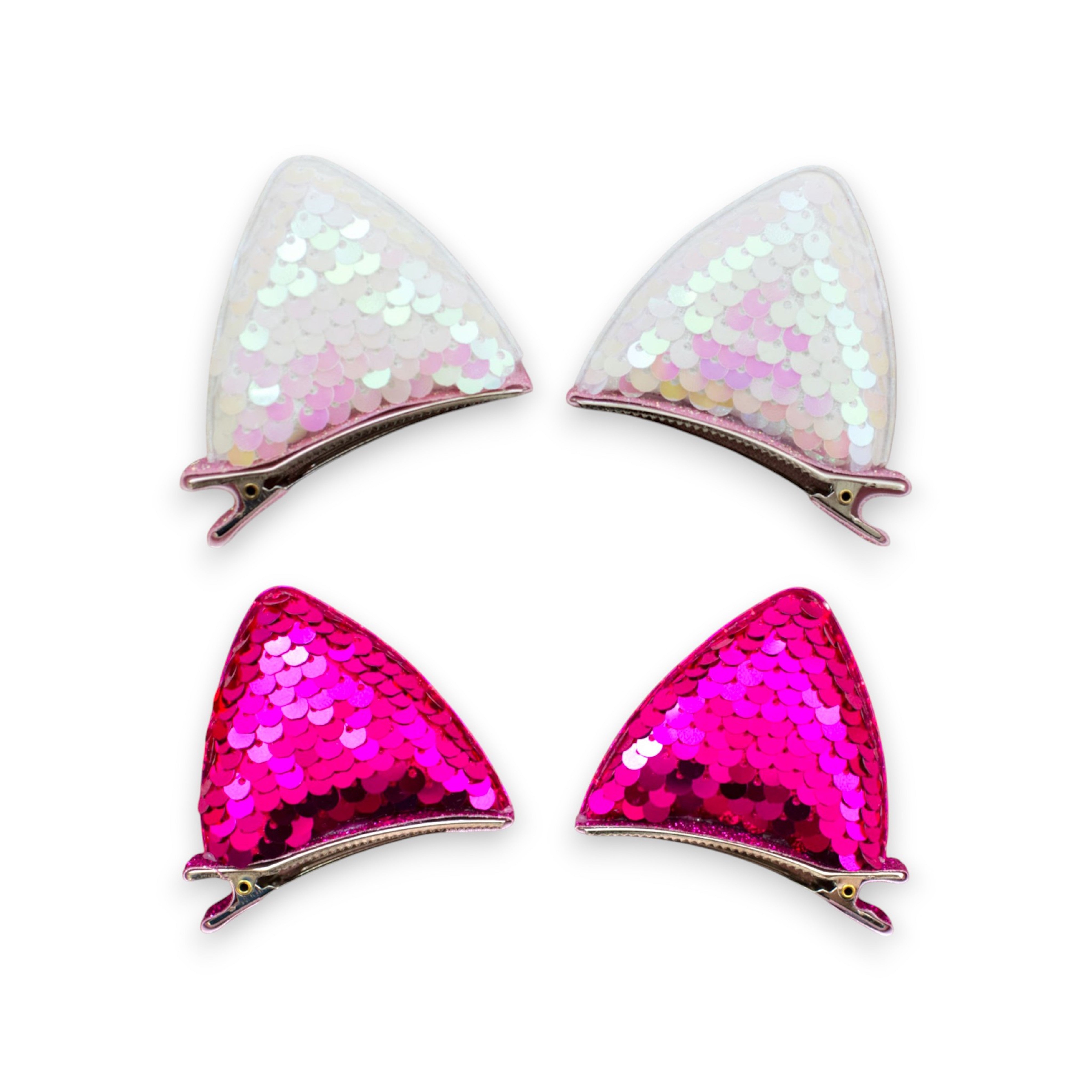 Girls' 2 Pairs Sparkly Glitter Sequin Cat Ears Hair Clips