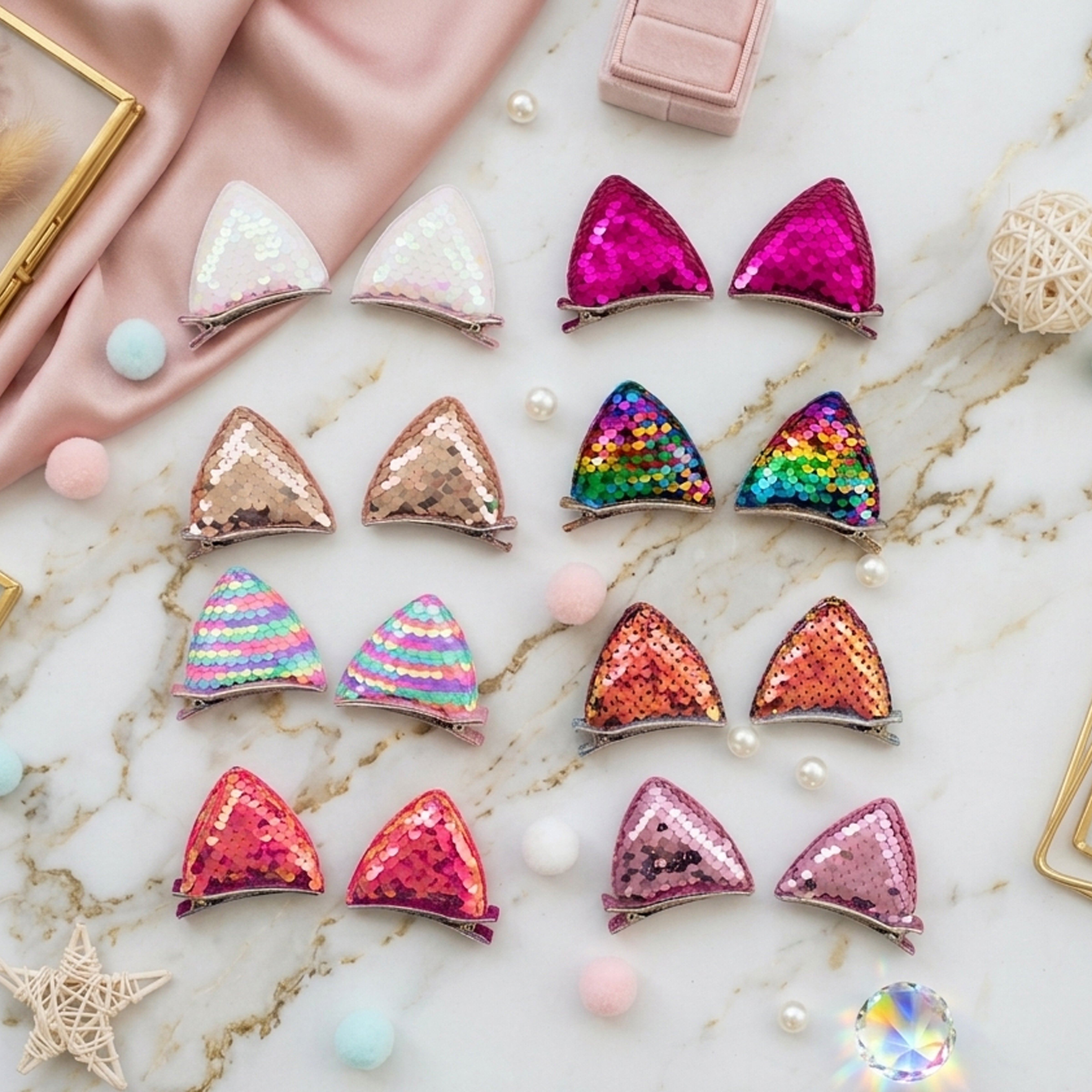 Girls' 1 Pair Sparkly Glitter Sequin Cat Ears Hair Clips
