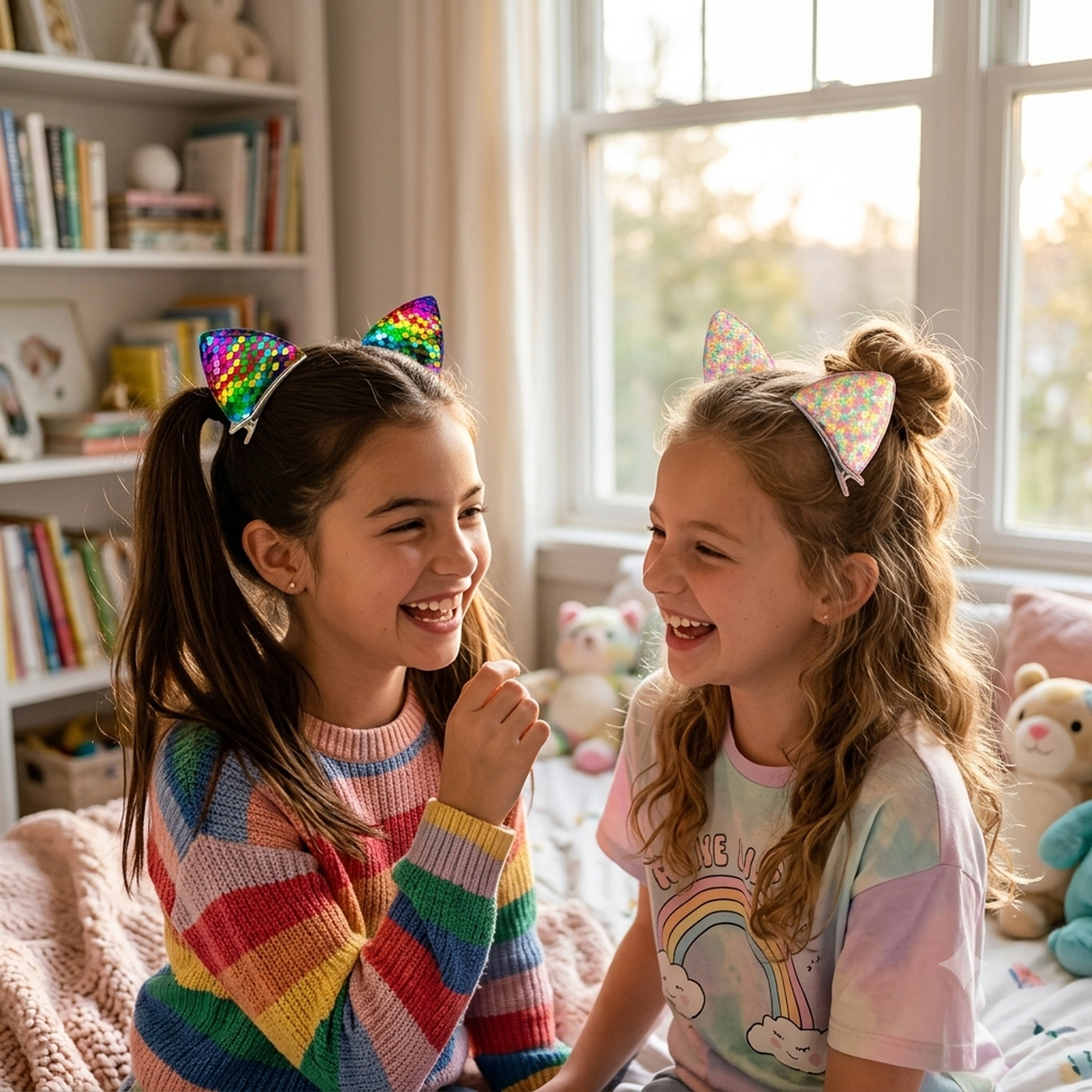 Girls' 2 Pairs Sparkly Glitter Sequin Cat Ears Hair Clips