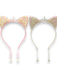 Girls' 2pk Glitter Sequin Cat Ears Headband with Pearl Earring Pendants