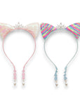 Girls' 2pk Glitter Sequin Cat Ears Headband with Pearl Earring Pendants