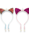 Girls' 2pk Glitter Sequin Cat Ears Headband with Pearl Earring Pendants