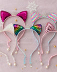 Girls' Glitter Sequin Cat Ears Headband with Pearl Earring Pendants