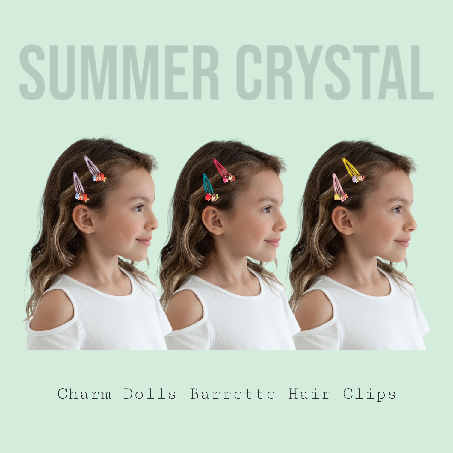 Summer Crystal 2 Inch Barrettes Metal Snap Hair Clips -Charm Dolls - Pack of 20