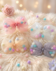 Girls' Tulle Bow with Pompoms Hair Clip