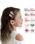 Girls' 1.5" Sparkling Glitter Mini Hair Clips  - Assorted Shapes & Colors Set