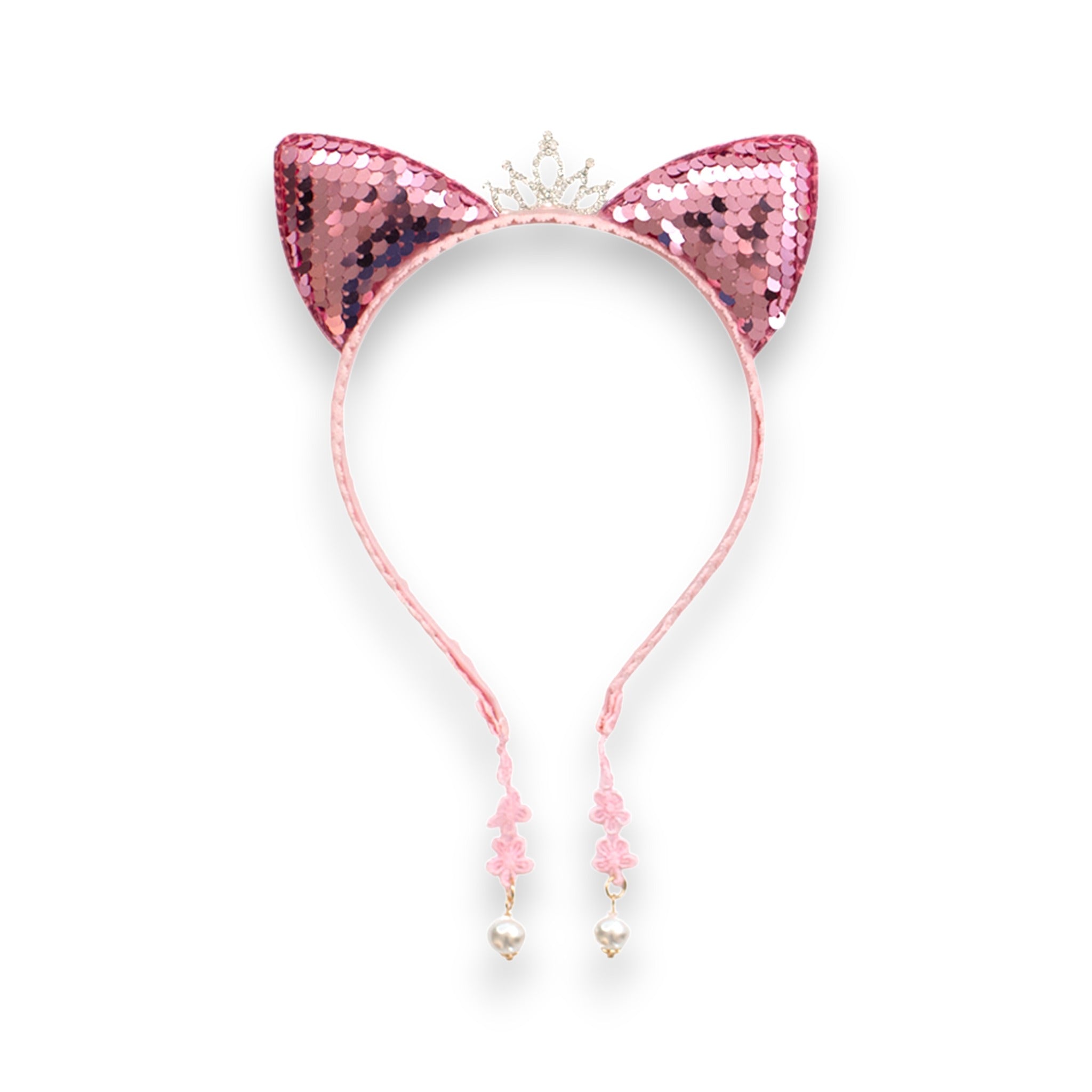 Summer Crystal Sparkling Large Sequins Cat Ears Headband with Pearl Earring Pendants