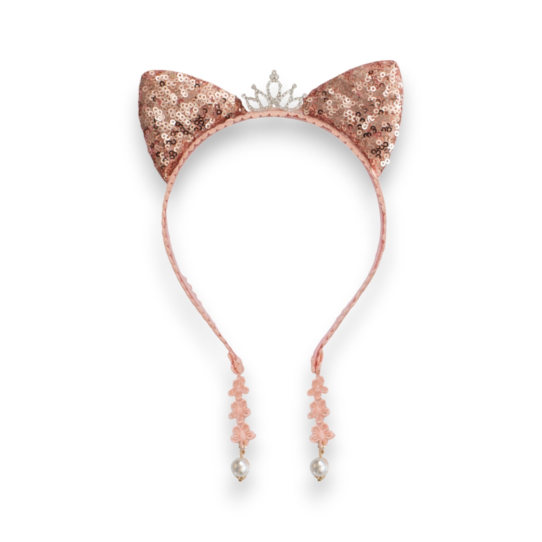 Summer Crystal Sparkling Sequins Cat Ears Headband with Pearl Earring Pendants