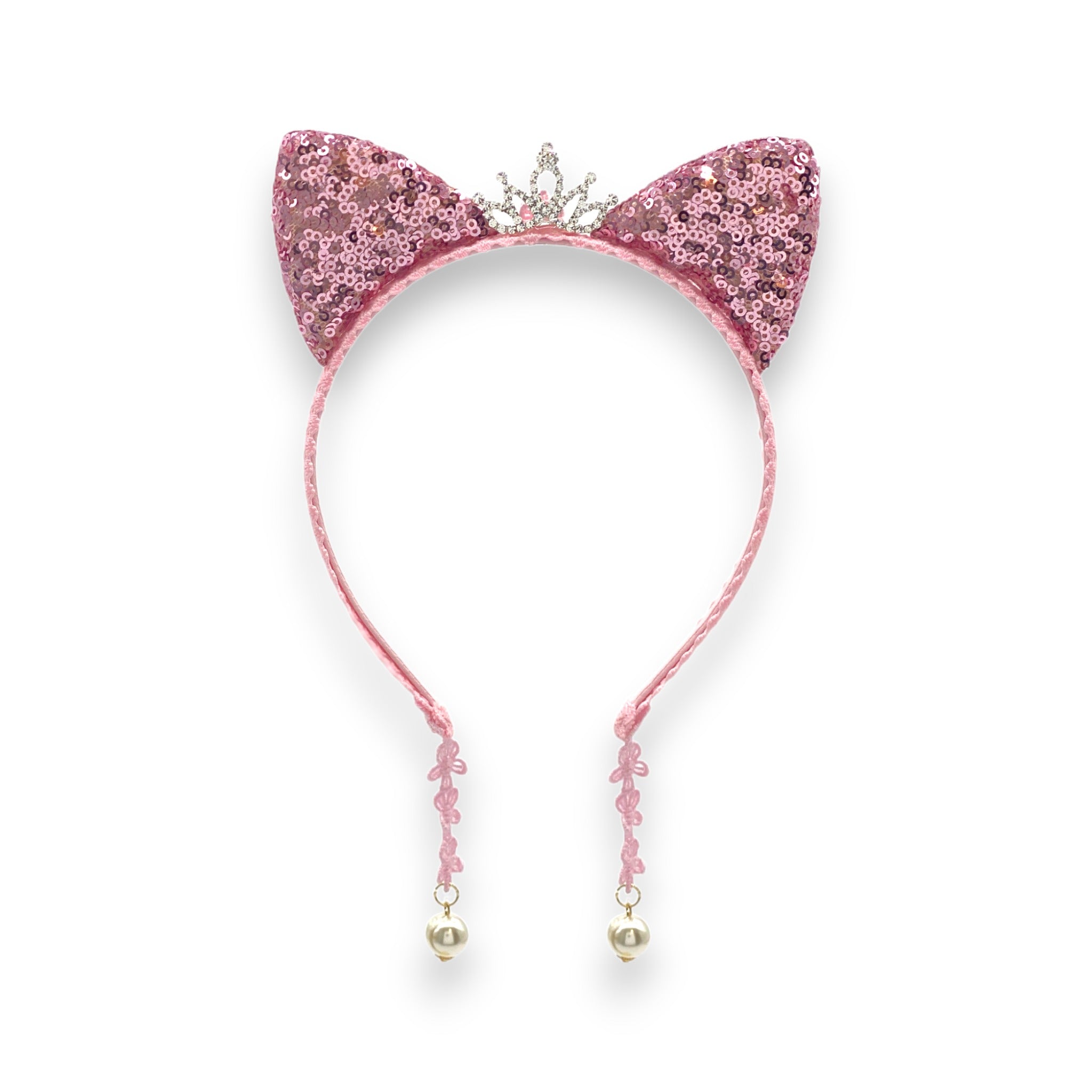 Summer Crystal Sparkling Sequins Cat Ears Headband with Pearl Earring Pendants