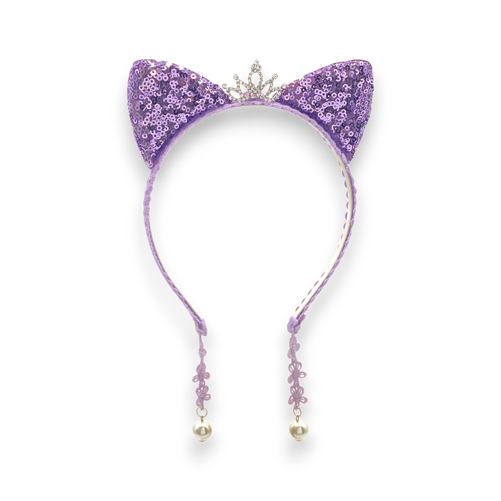 Summer Crystal Sparkling Sequins Cat Ears Headband with Pearl Earring Pendants