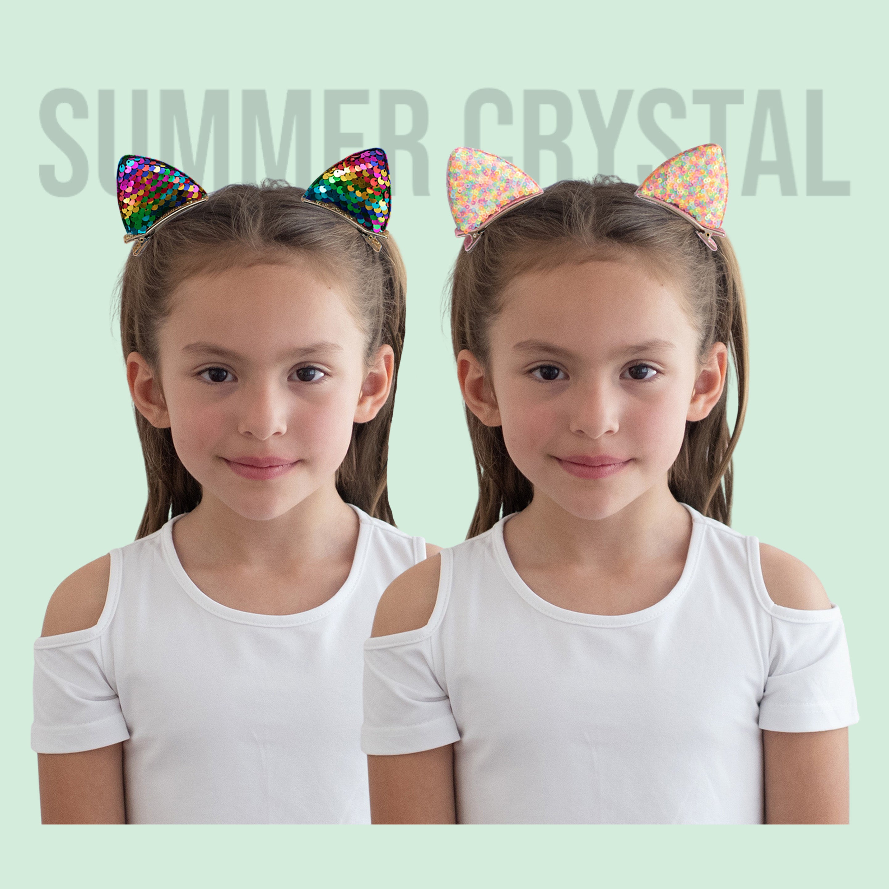 Summer Crystal - Sequin Cat Ears Hair Clips - 1 Pair