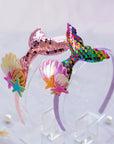 Girls' Sparkly Glitter Sequin Mermaid Tail with Starry Shell Headband