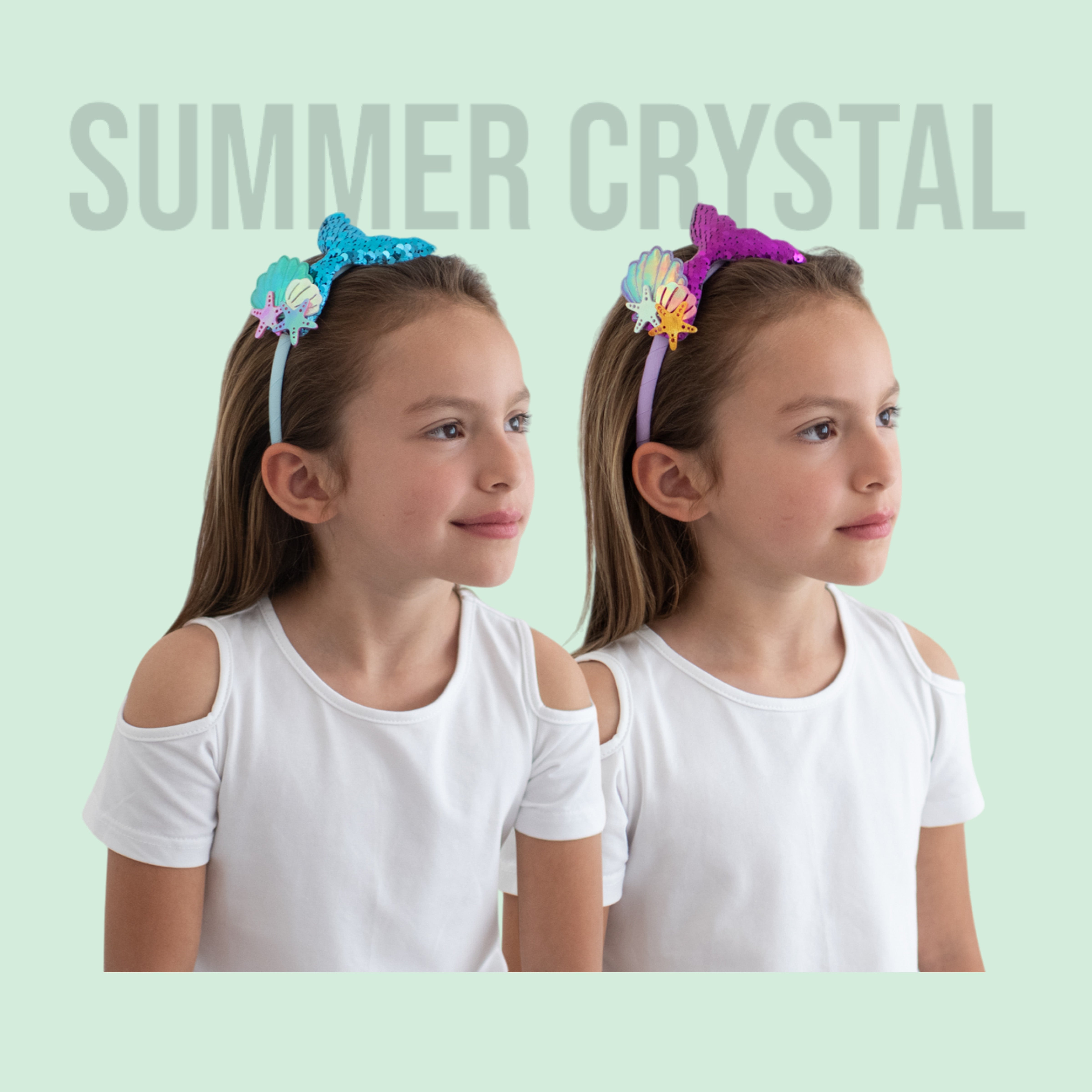 Summer Crystal - Sequin Mermaid Tail with Starry Shell Headband - 1 Pack