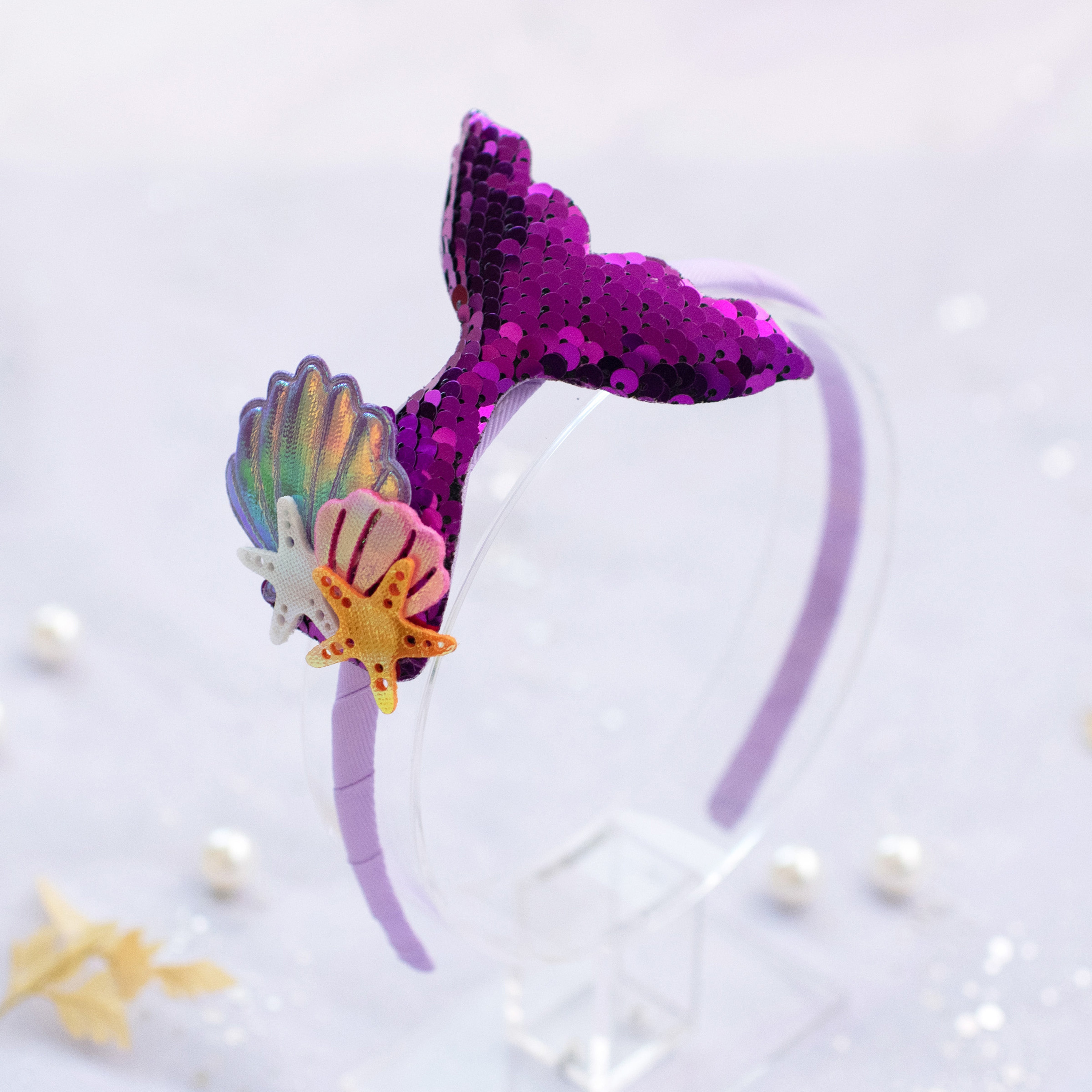 Summer Crystal - Sequin Mermaid Tail with Starry Shell Headband - 1 Pack