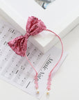 Summer Crystal - Sequin Bow Headband with Pearl Earring Pendants - 1 Pack
