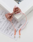Summer Crystal - Sequin Bow Headband with Pearl Earring Pendants - 1 Pack