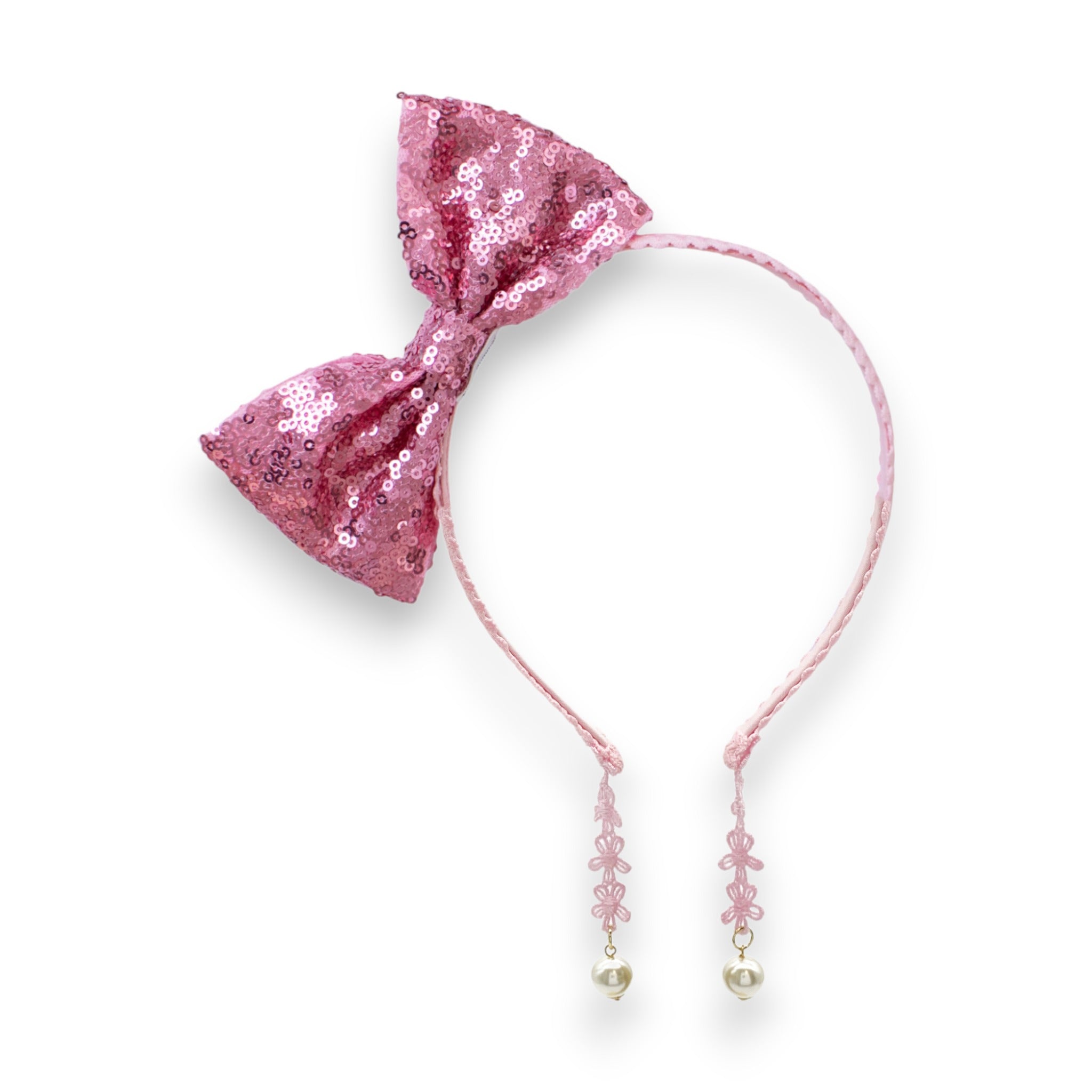 Summer Crystal Sparkling Sequins Bow Headband with Pearl Earring Pendants For Girls