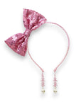 Summer Crystal - Sequin Bow Headband with Pearl Earring Pendants - 1 Pack