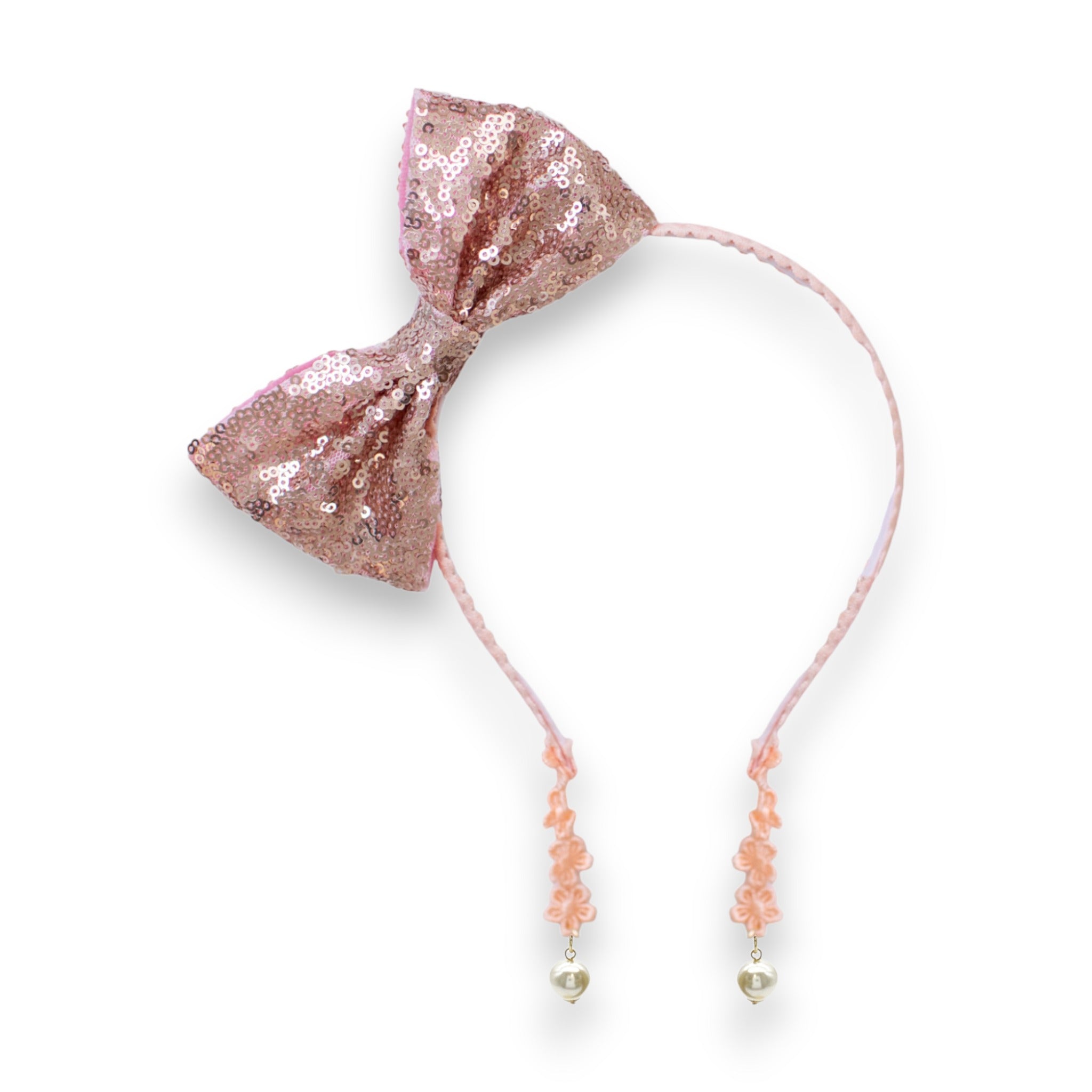 Summer Crystal Sparkling Sequins Bow Headband with Pearl Earring Pendants