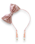 Summer Crystal - Sequin Bow Headband with Pearl Earring Pendants - 1 Pack
