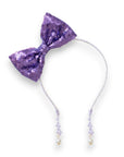 Summer Crystal - Sequin Bow Headband with Pearl Earring Pendants - 1 Pack
