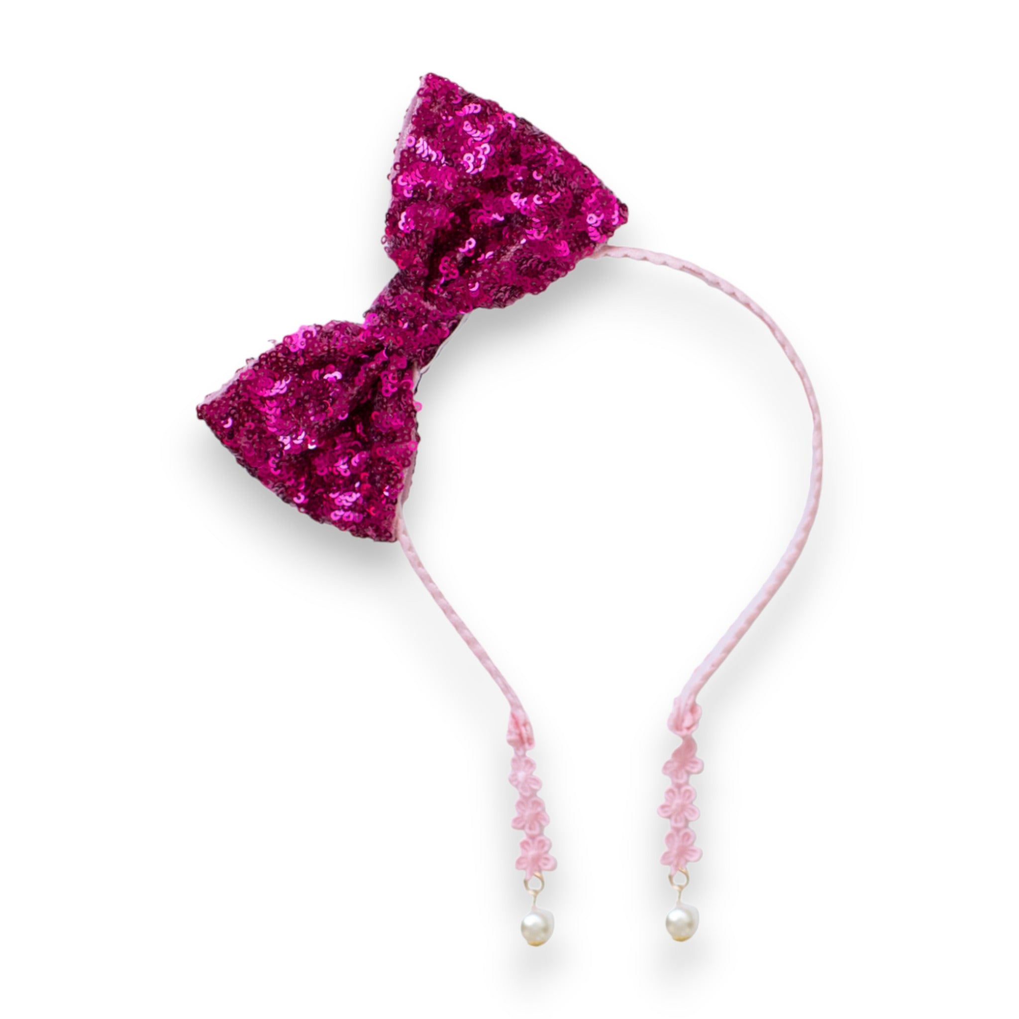 Summer Crystal Sparkling Sequins Bow Headband with Pearl Earring Pendants