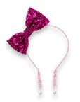 Summer Crystal - Sequin Bow Headband with Pearl Earring Pendants - 1 Pack