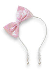 Summer Crystal - Sequin Bow Headband with Pearl Earring Pendants - 1 Pack