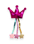 Summer Crystal Sparkling Sequins Crown with Tassels Hair Clip