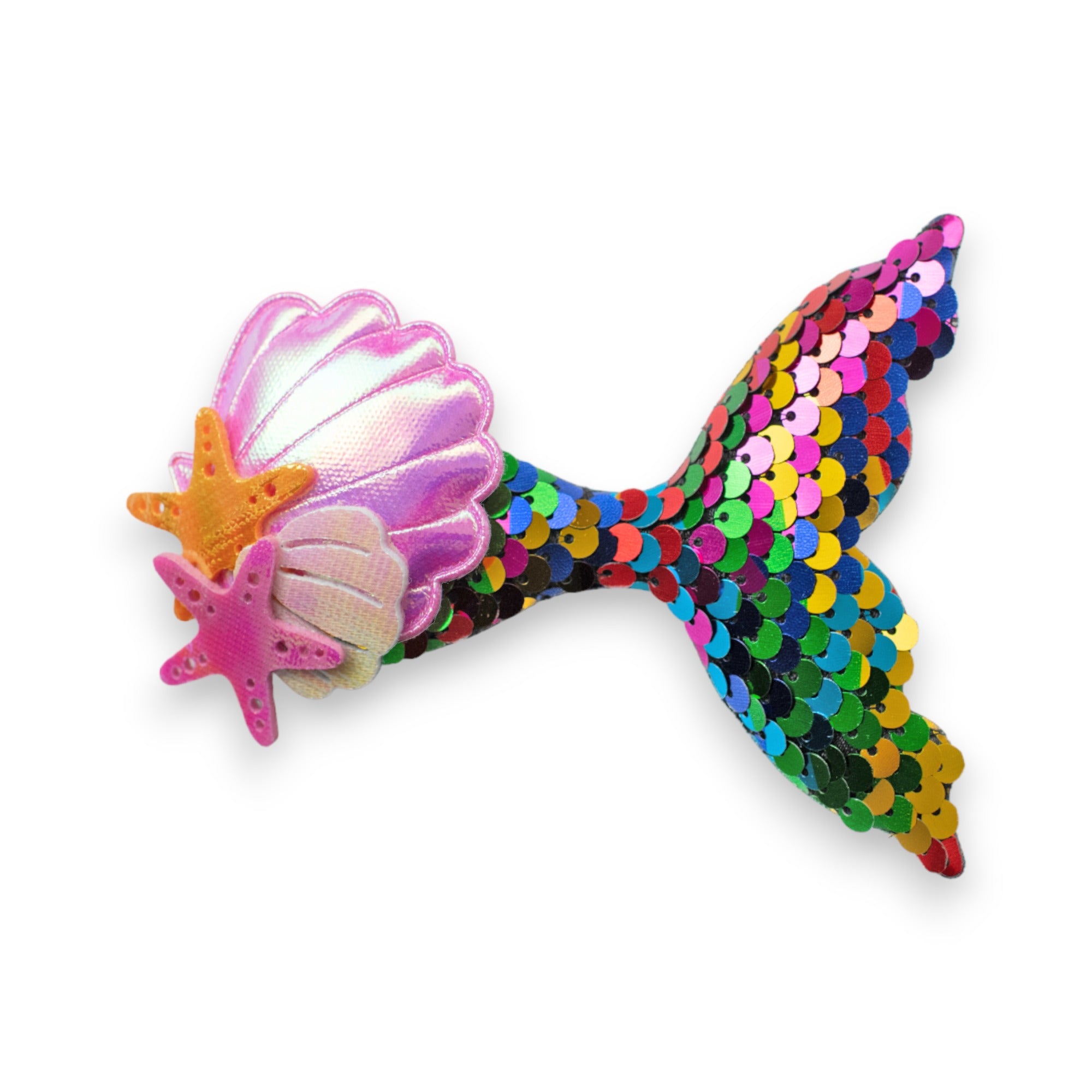 Summer Crystal Sparkling Sequins Mermaid Tail with Starry Shell Hair Clip For Girls - Stylish Alligator Hair Accessory
