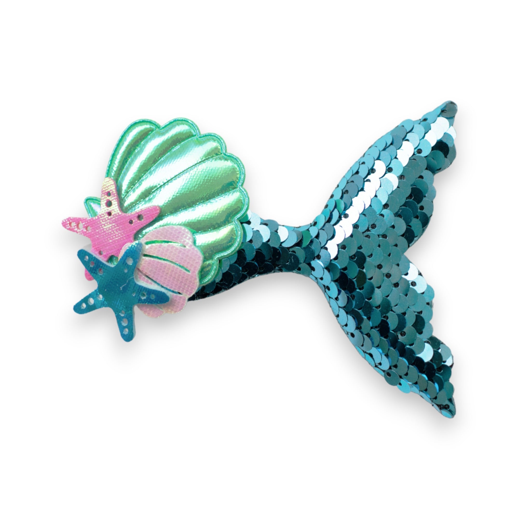 Summer Crystal Sparkling Sequins Mermaid Tail with Starry Shell Hair Clip