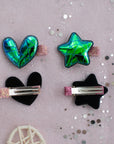 Girls' 10pk Holographic Star & Heart Barrette Hair Clip Gift Set