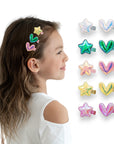 Girls' 10pk Holographic Star & Heart Barrette Hair Clip Gift Set