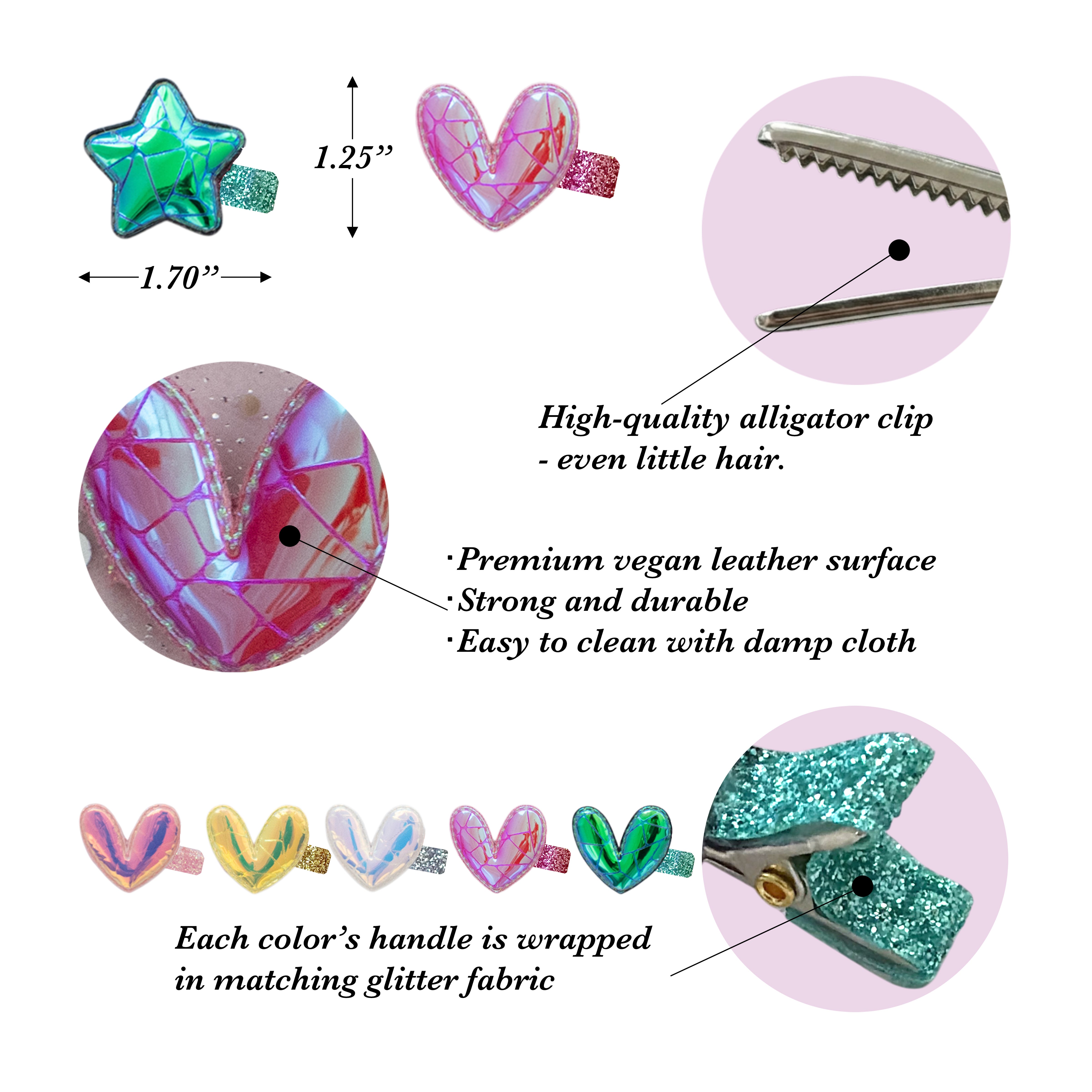 Girls' 10pk Holographic Star &amp; Heart Barrette Hair Clip Gift Set
