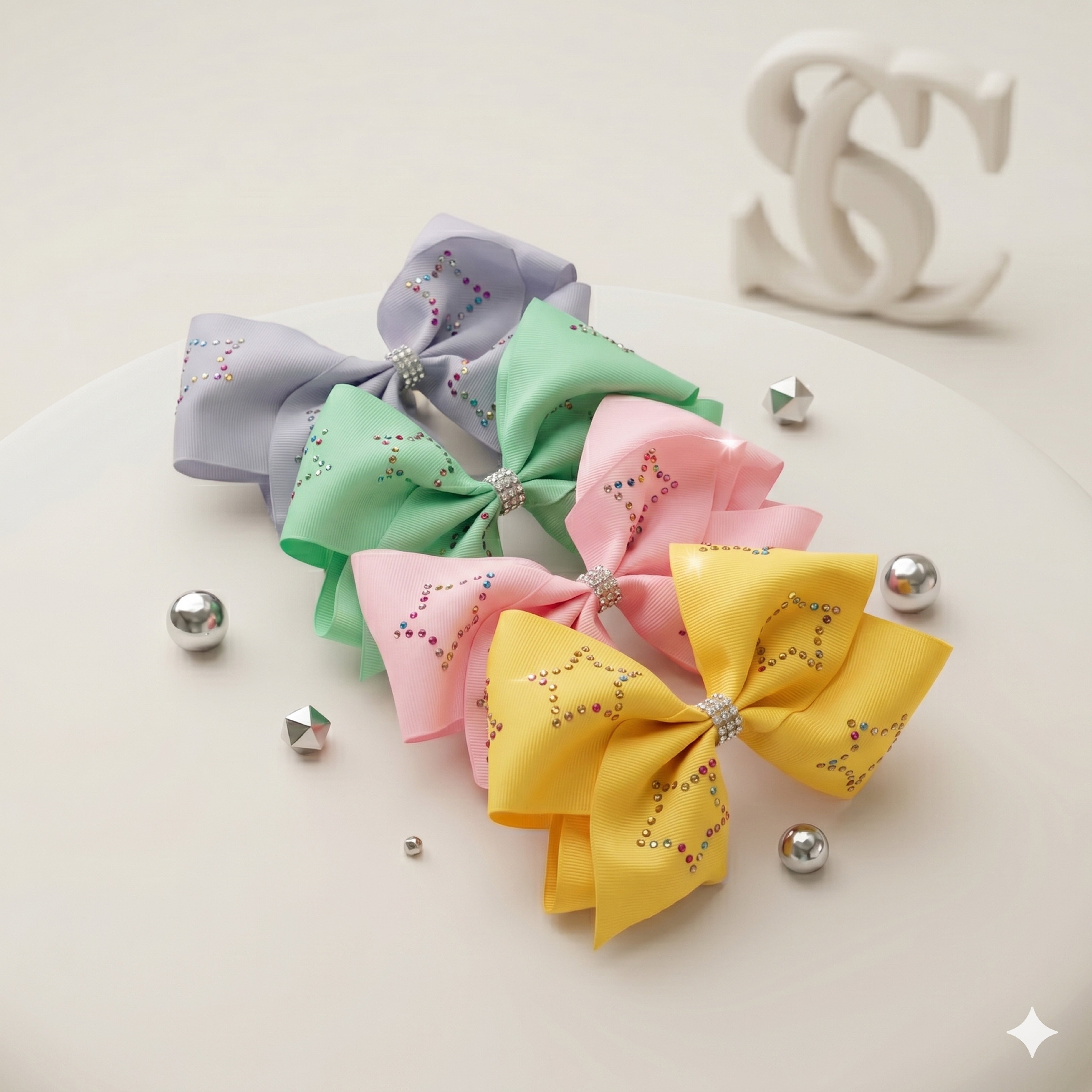 4pk Girls' 6.5 Inch Jumbo Grosgrain Bow Hair Clips - Sparkle Collection - Summer Crystal®