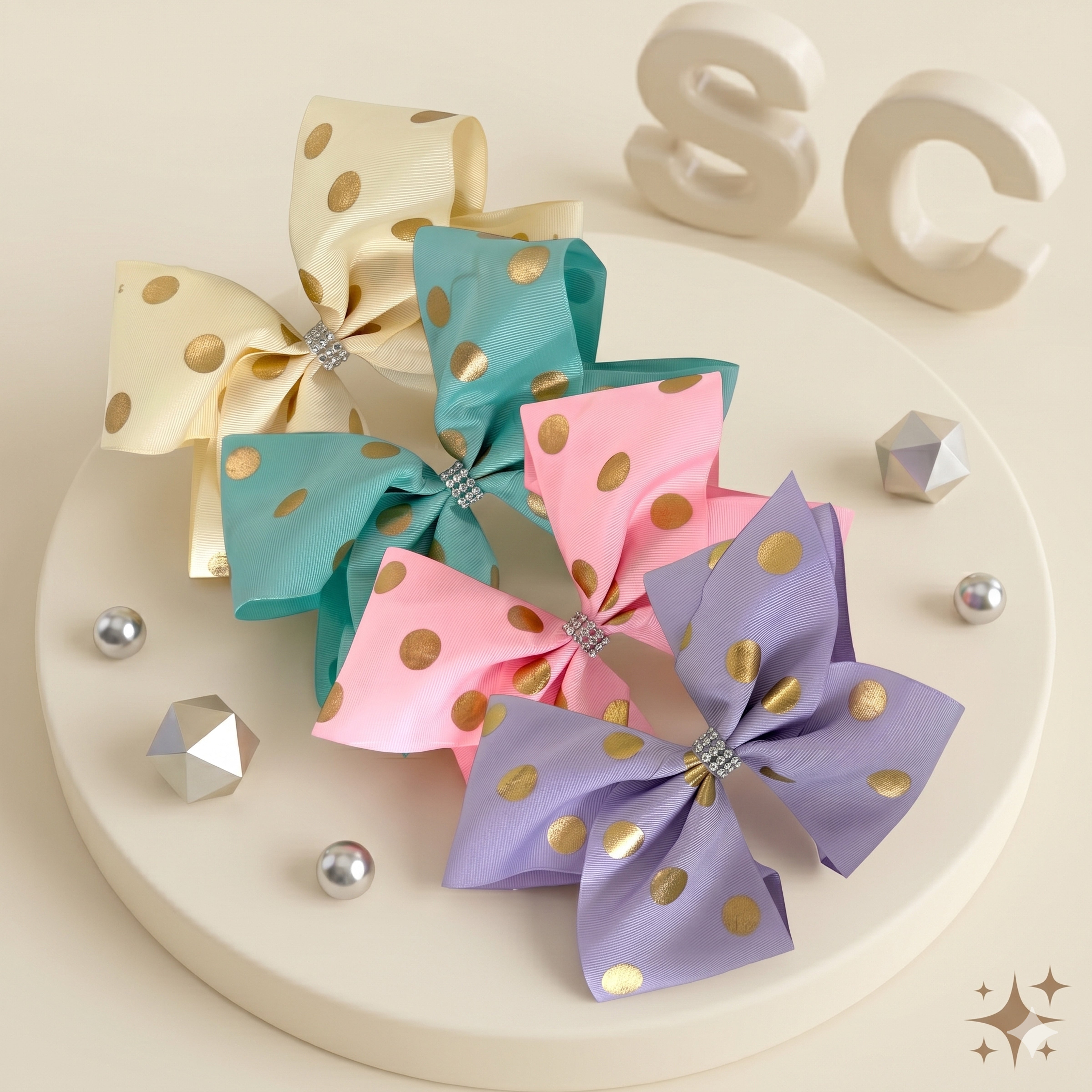 4pk Girls' 6.5 Inch Jumbo Grosgrain Bow Hair Clips - Sparkle Collection - Summer Crystal®