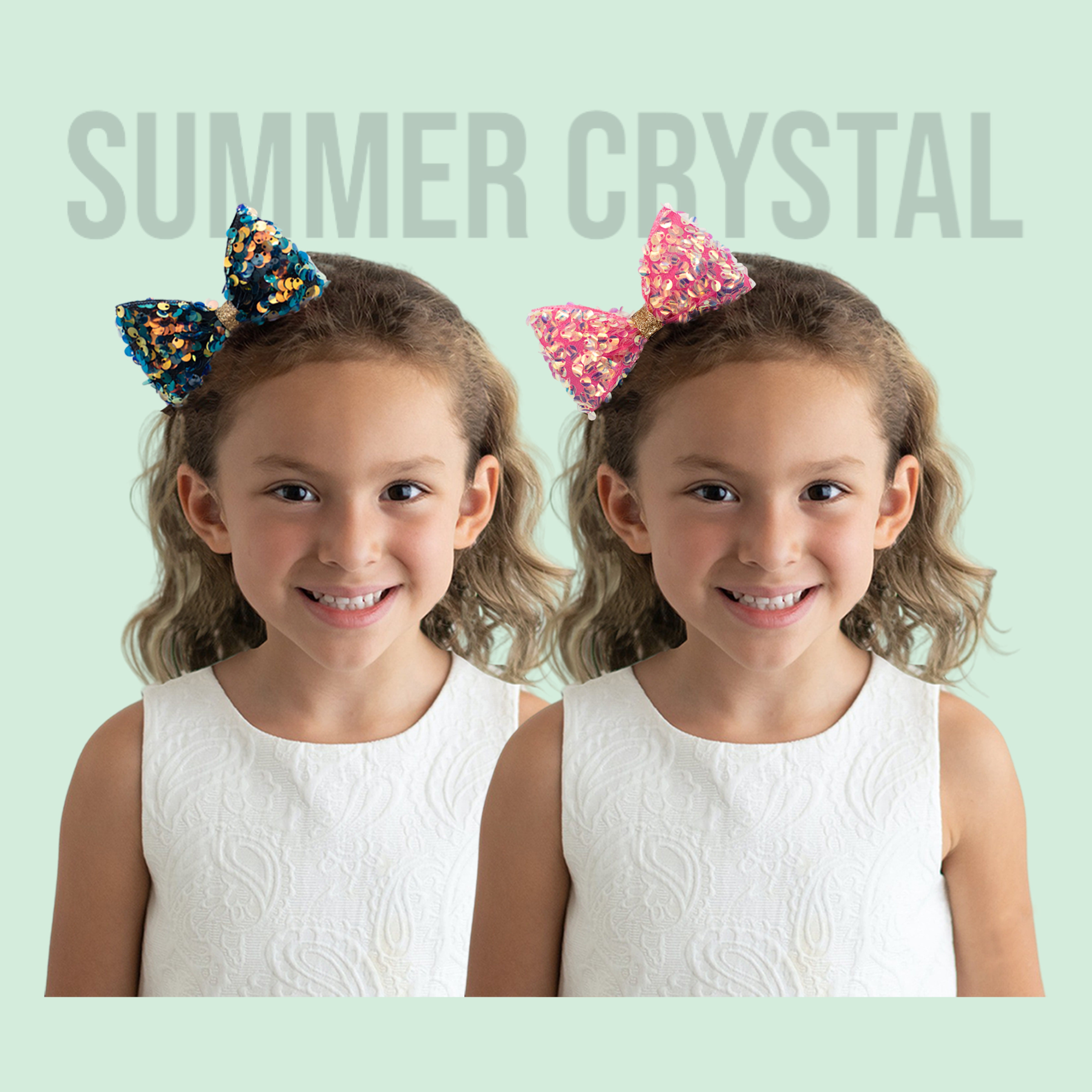 Summer Crystal - Large Sequin Top Bow Hair Clip - 1 Pack