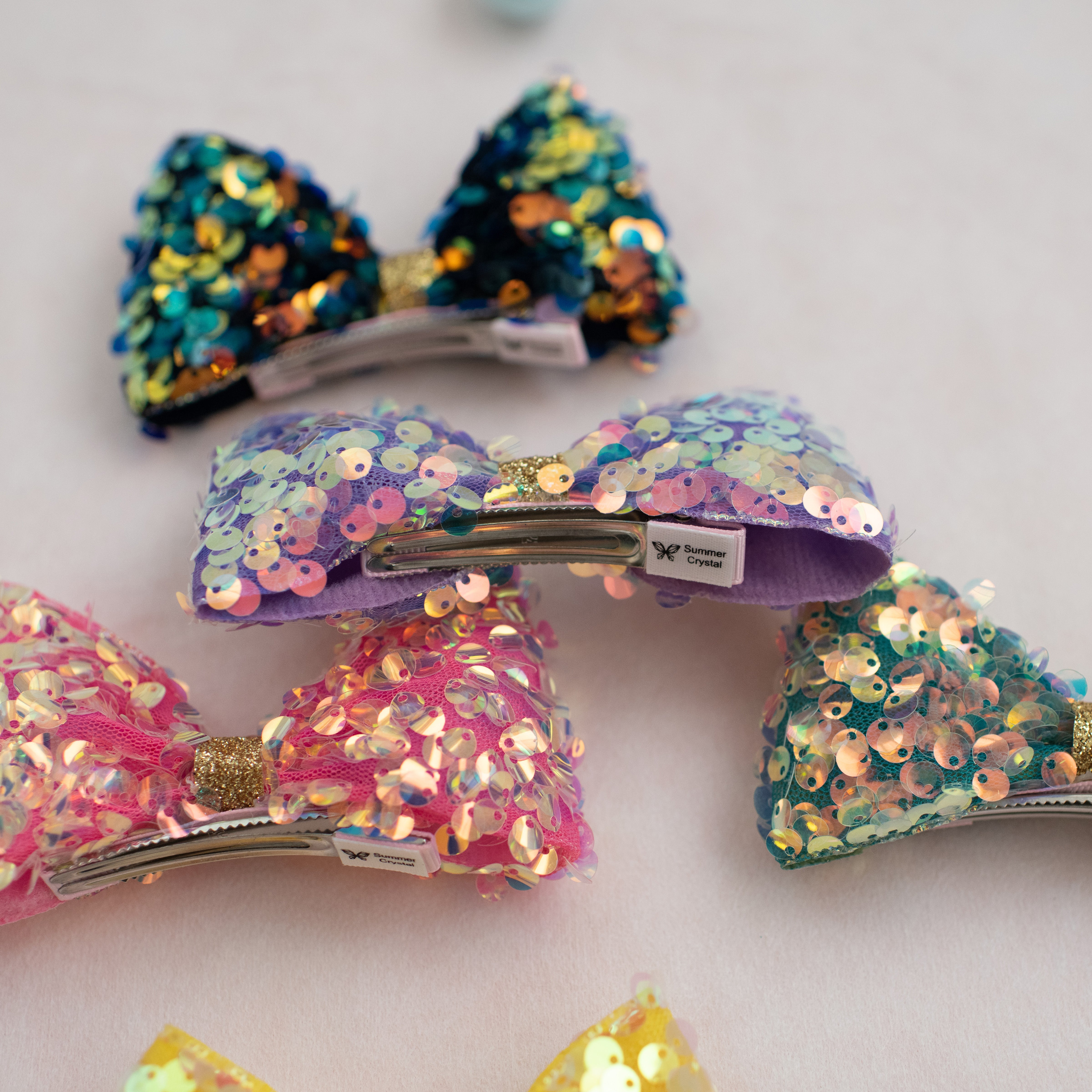 Summer Crystal - Large Sequin Top Bow Hair Clip - 1 Pack
