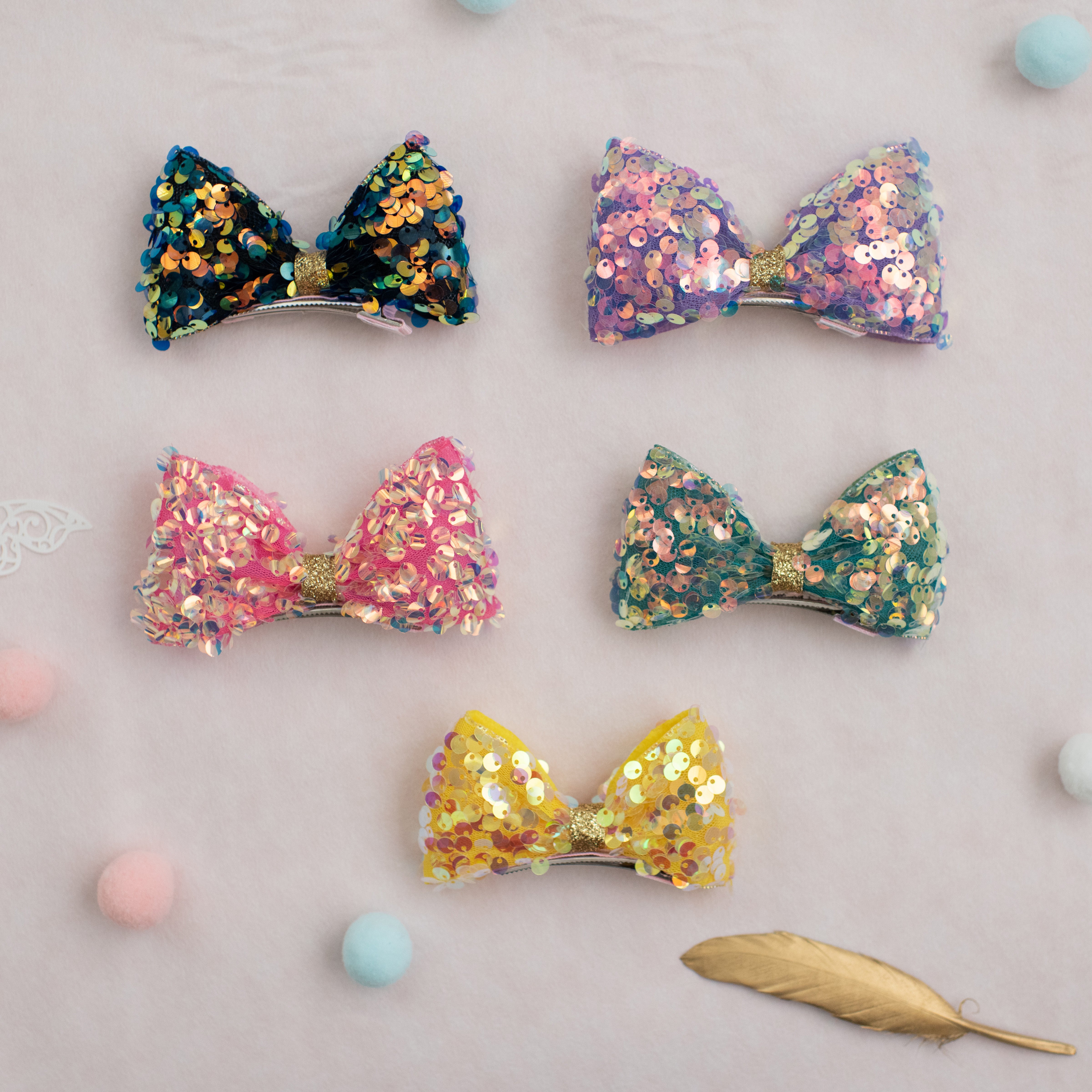 Summer Crystal - Large Sequin Top Bow Hair Clip - 1 Pack